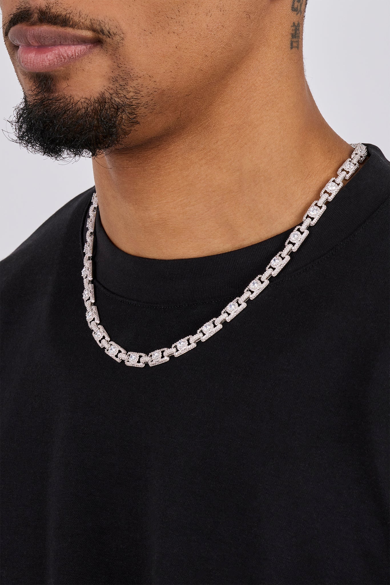 Cluster Centre Stone Square Tennis Chain - 6mm - White